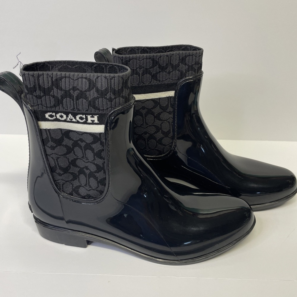 Coach Rivington Rubber Rain Bootie, Black, Women's Size 9